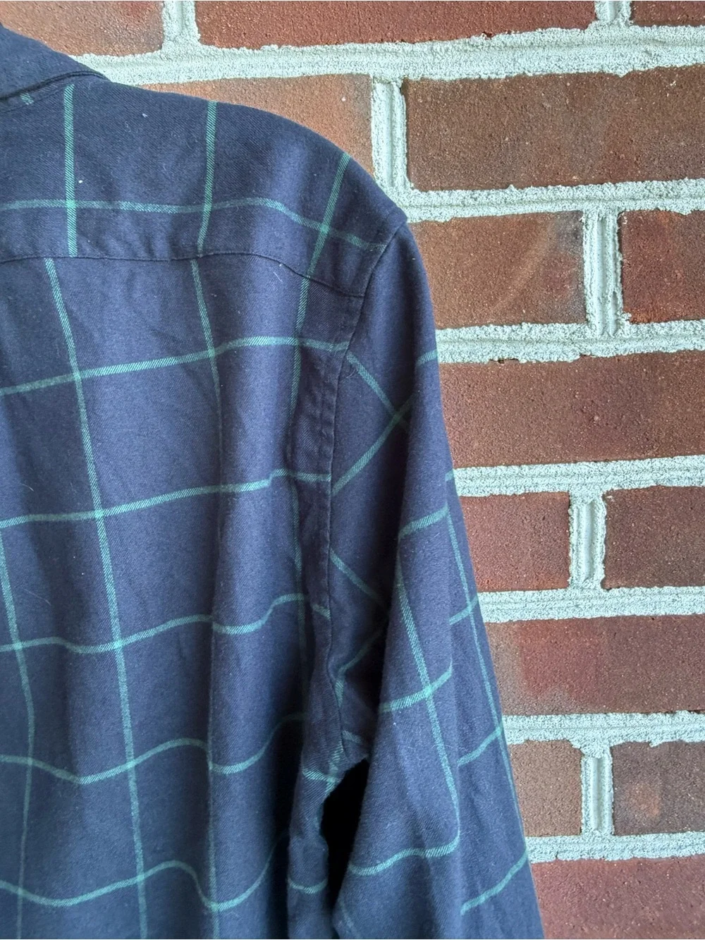 J. Crew Men’s Navy Blue Green Windowpane Plaid Flannel Long Sleeve Shirt Small